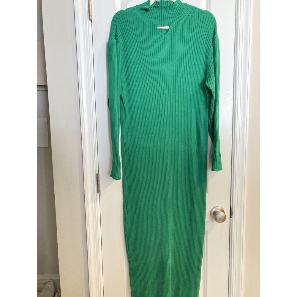 BLANK London Sweater Dress Kelly Green Ribbed Knit Large Long Sleeve Keyhole
